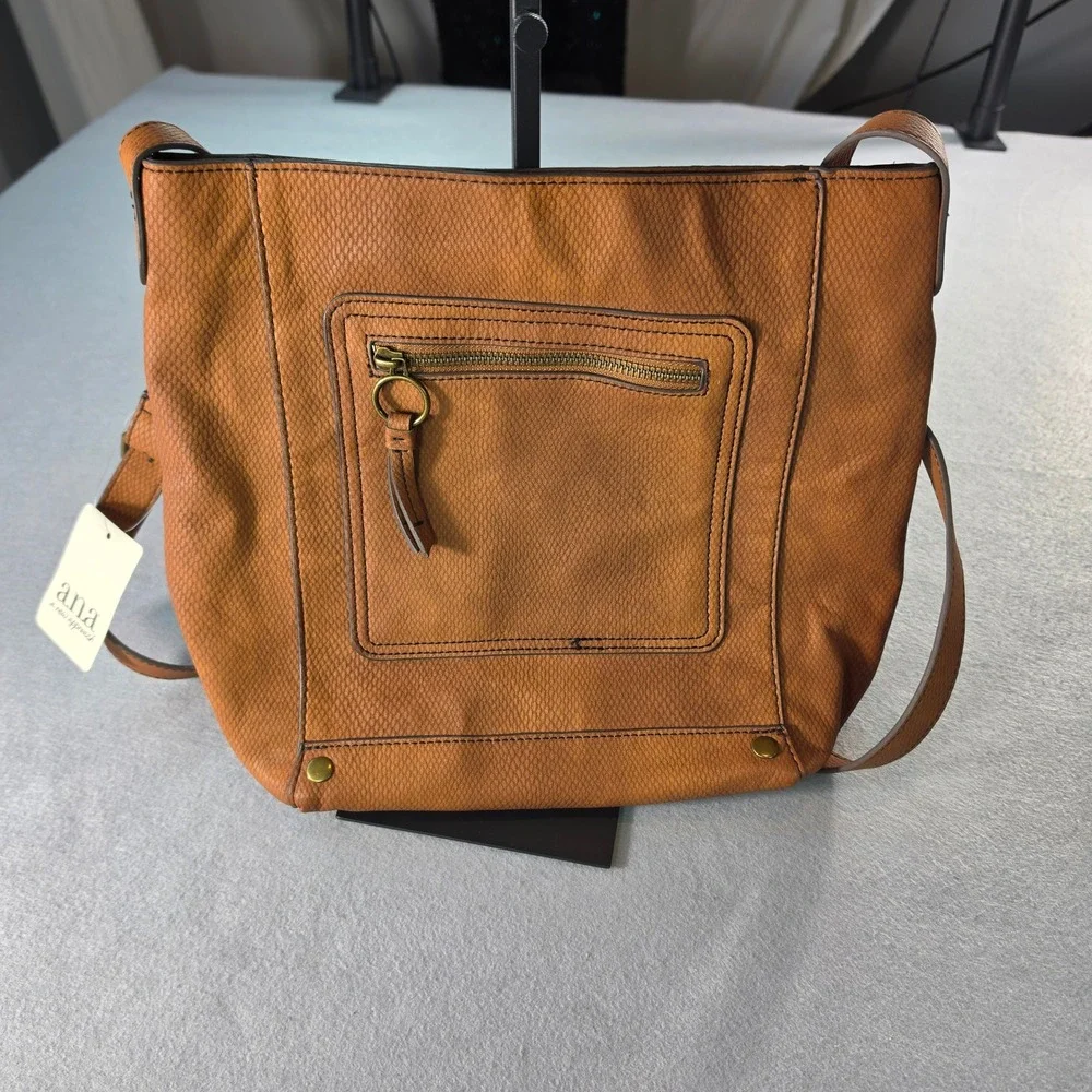 a.n.a A New Approach Harbor Bucket Crossbody Bag Cognac Brown Faux Leather NEW